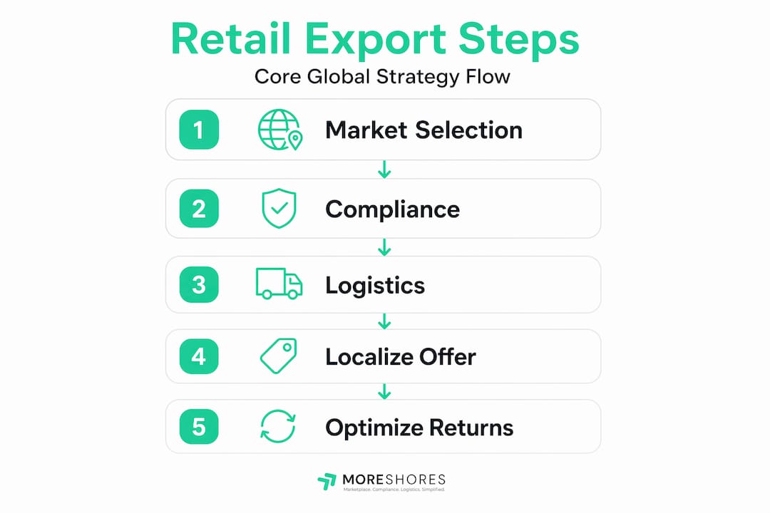 Infographic showing steps of retail export strategy