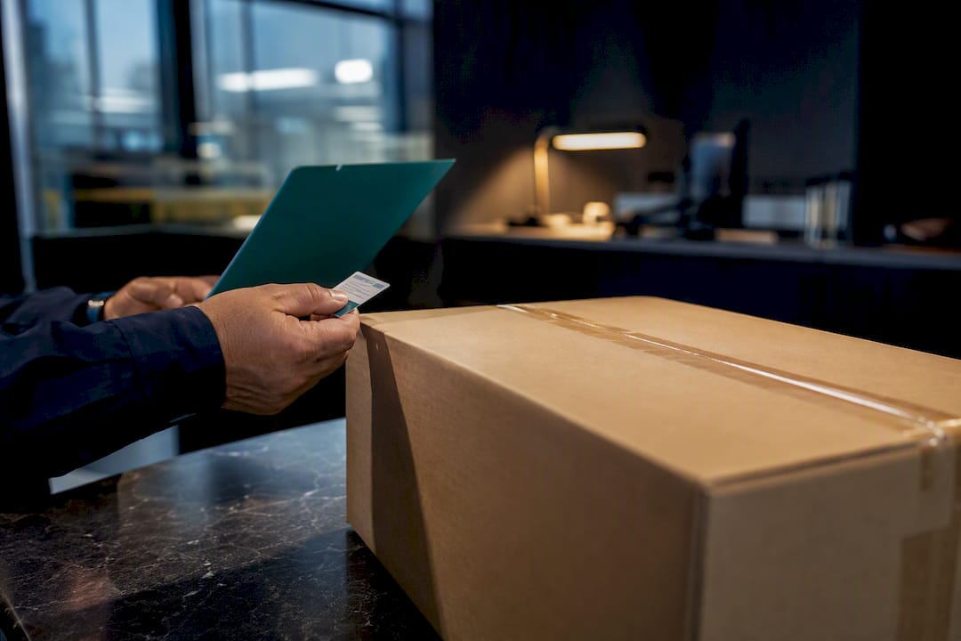 Customs specialist verifying importer identity records