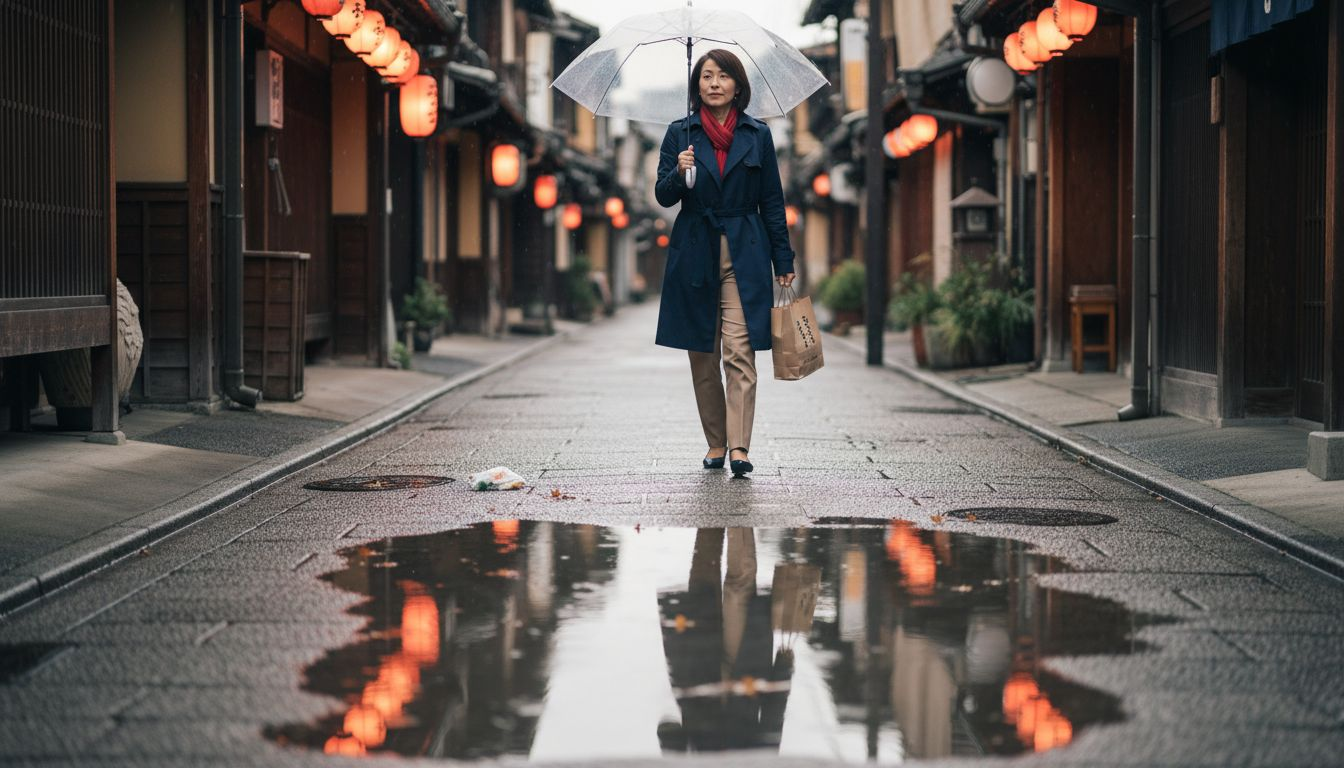 Kyoto puddle reflection after rain