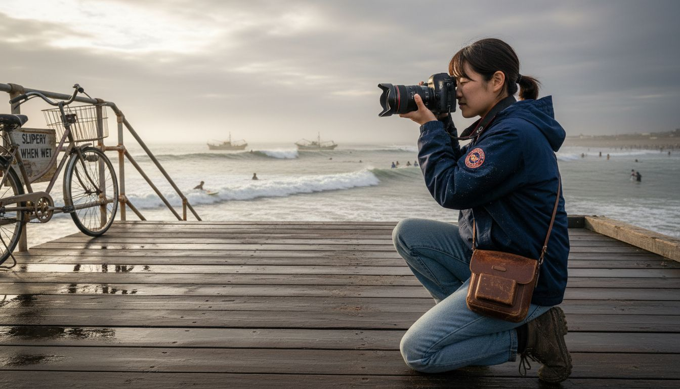 Coastal photographer at Shonan beach pier
