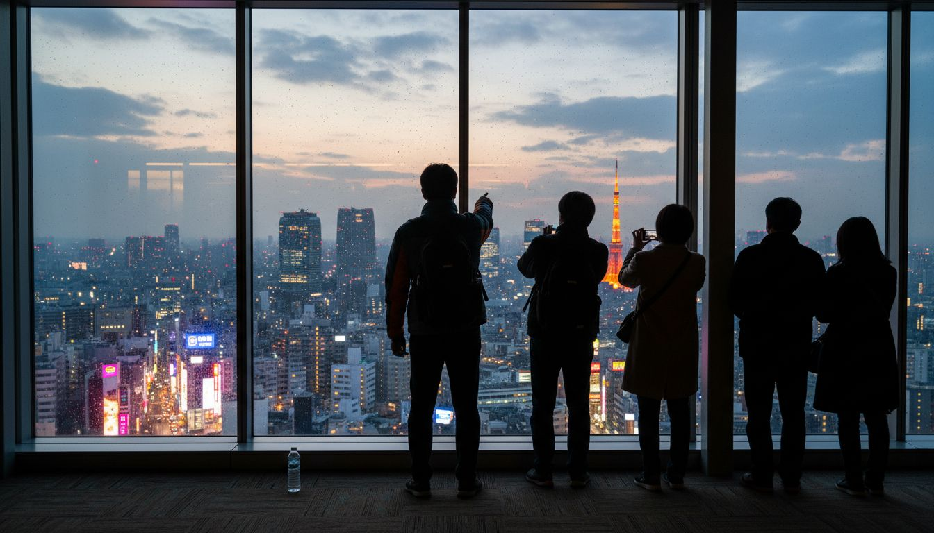Tourists viewing Tokyo from observation deck
