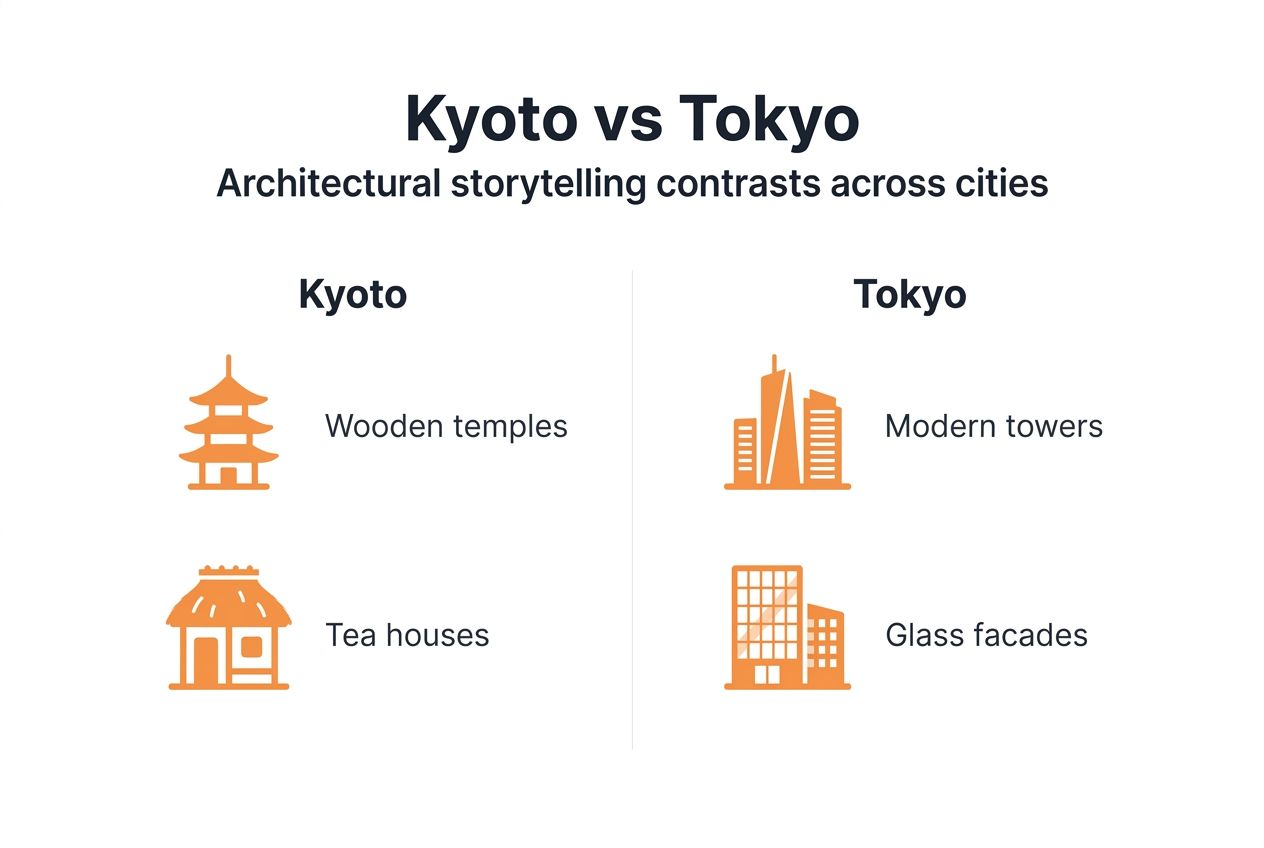 Infographic contrasting Kyoto and Tokyo architecture
