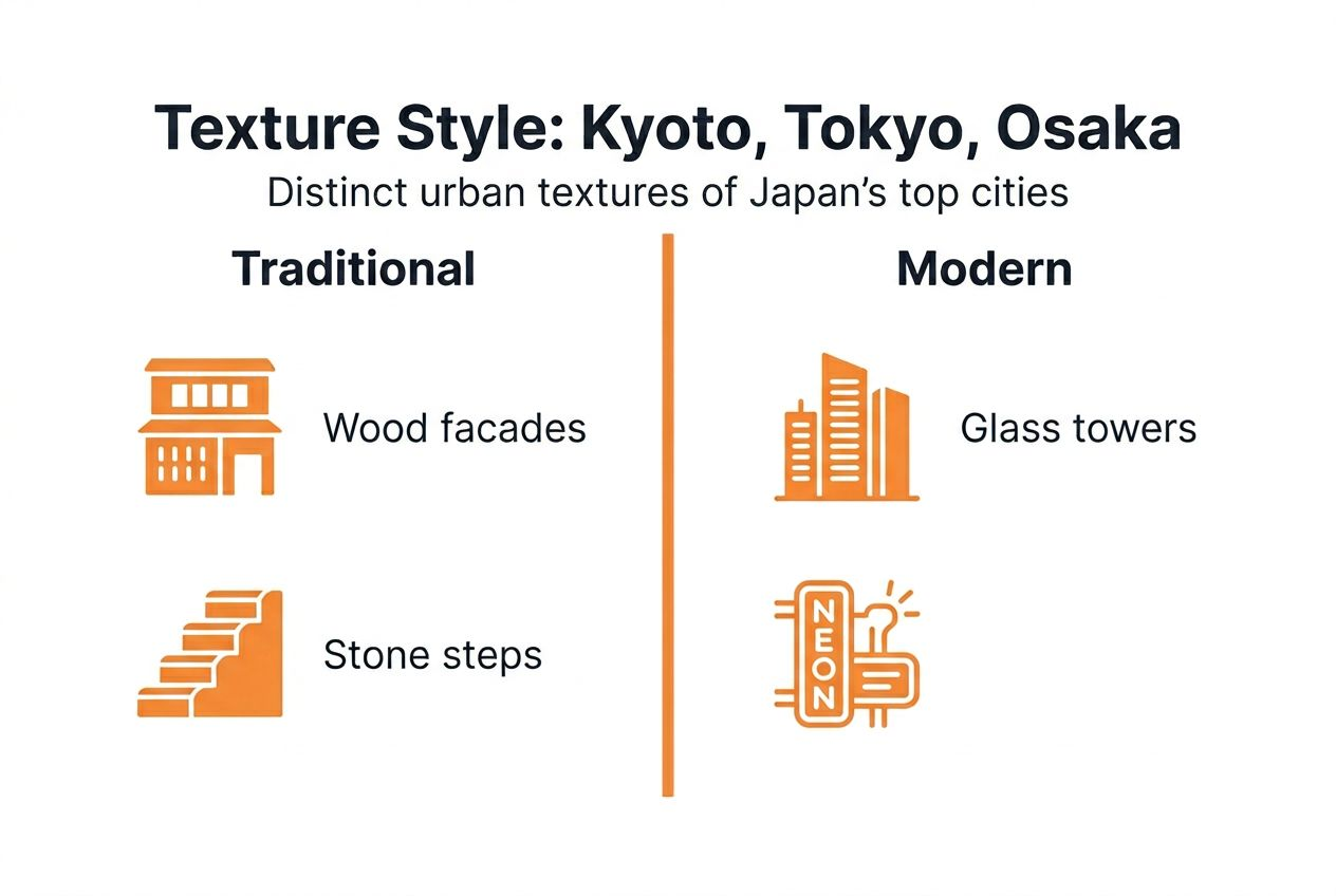 Infographic comparing urban textures in Japan