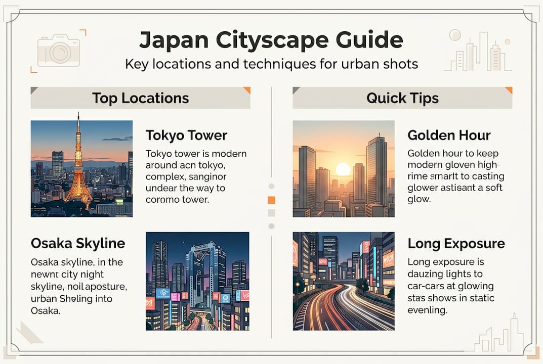 Infographic Japan cityscape locations and techniques