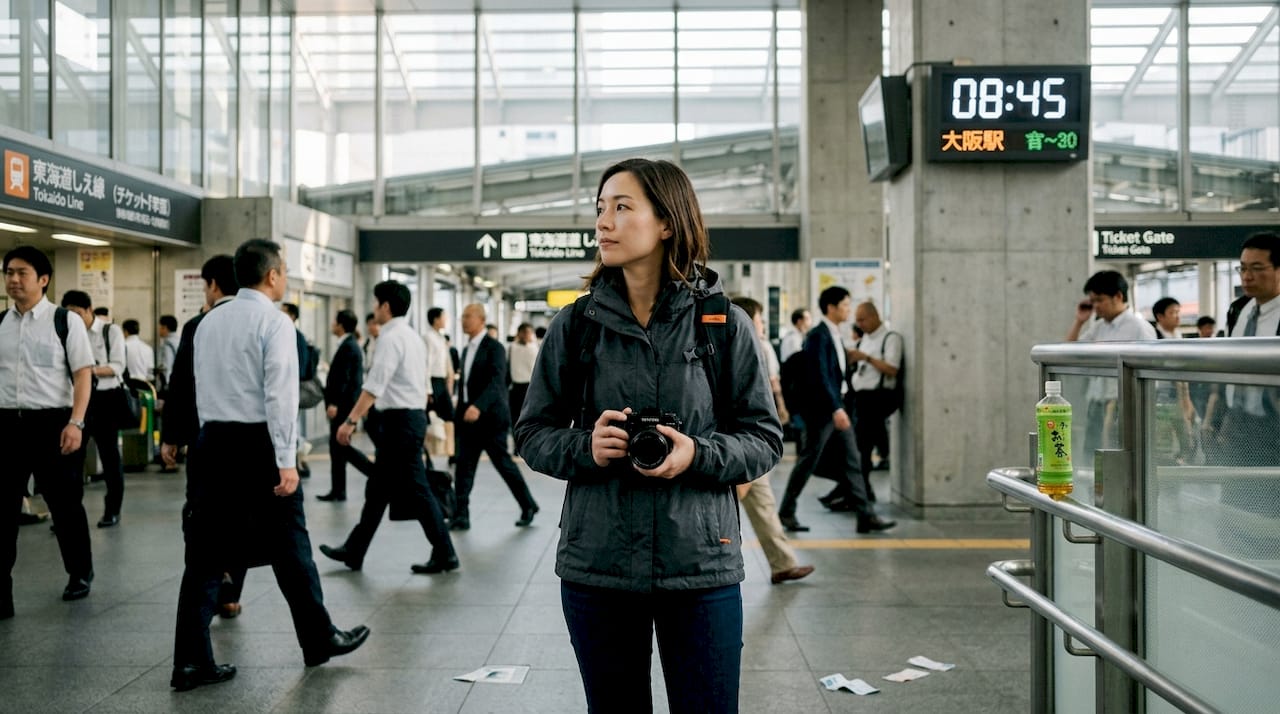 Photographer blending in on Osaka street