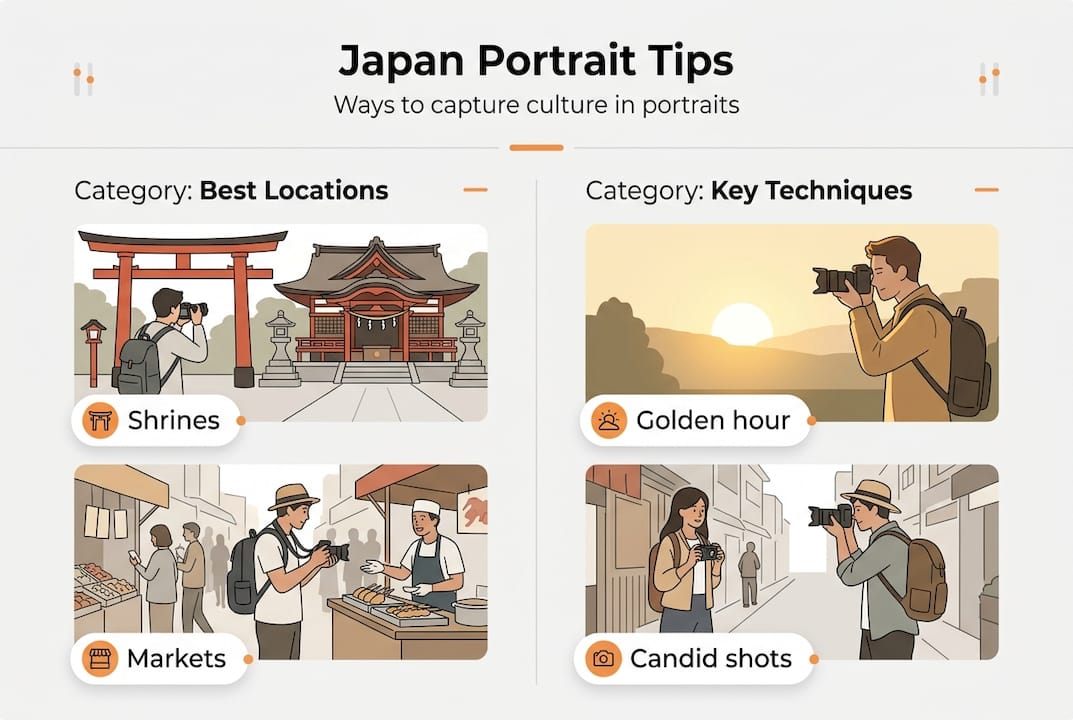 Infographic summarizing Japan travel portrait essentials