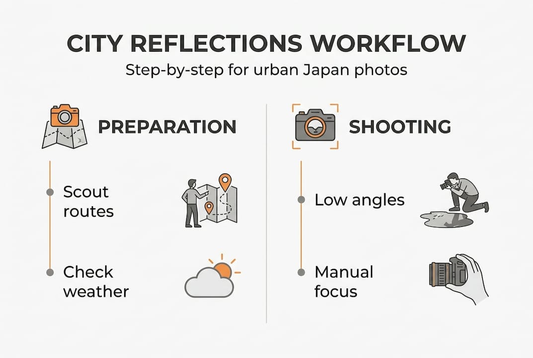 Infographic showing step-by-step city reflection workflow