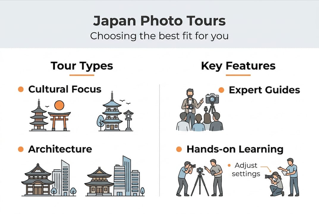 Infographic comparing Japan photography tours