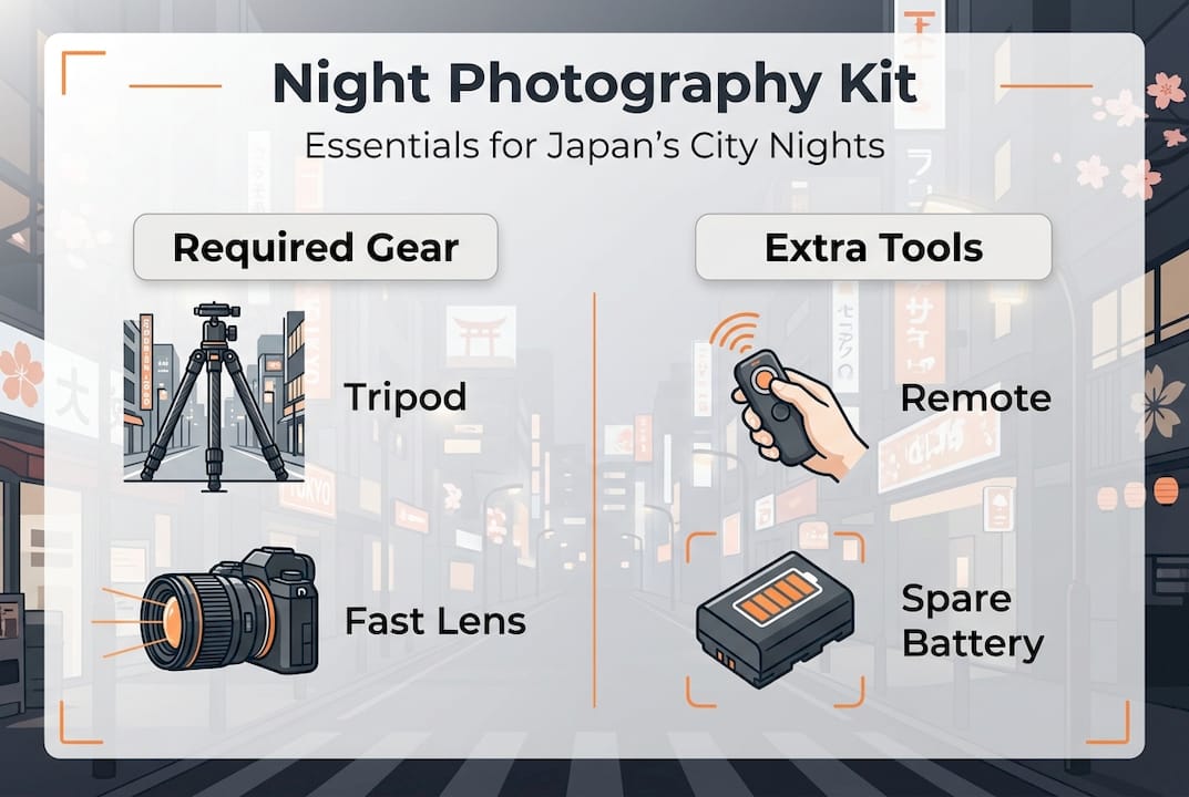 Essential night photo gear visual checklist