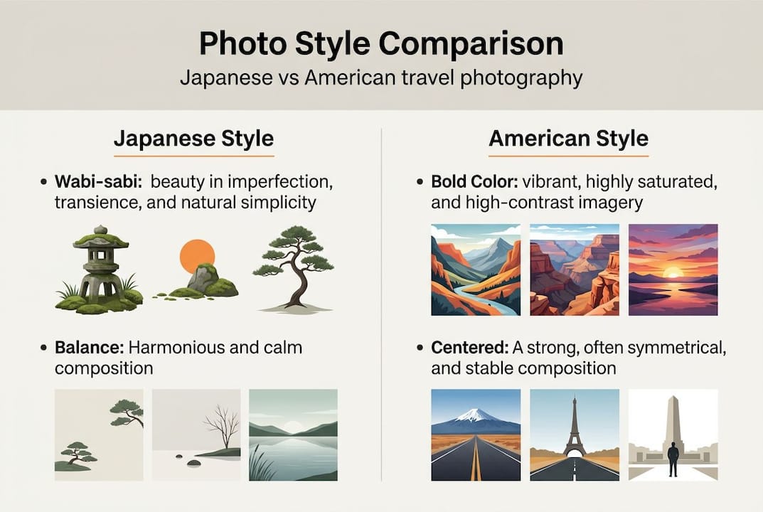 Infographic comparing Japanese and American photo styles
