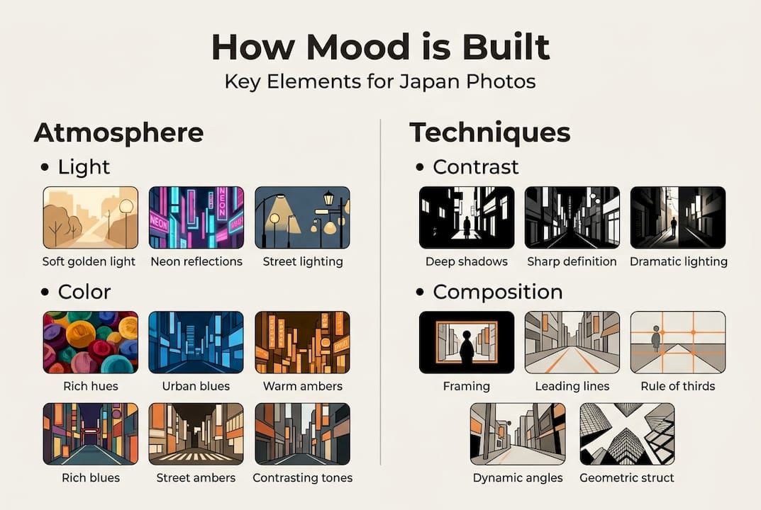 Infographic showing core mood elements in Japan photography