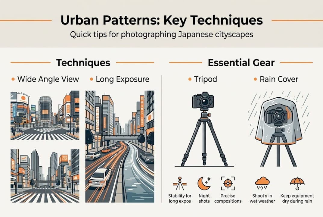 Infographic of Japanese city pattern photo tips
