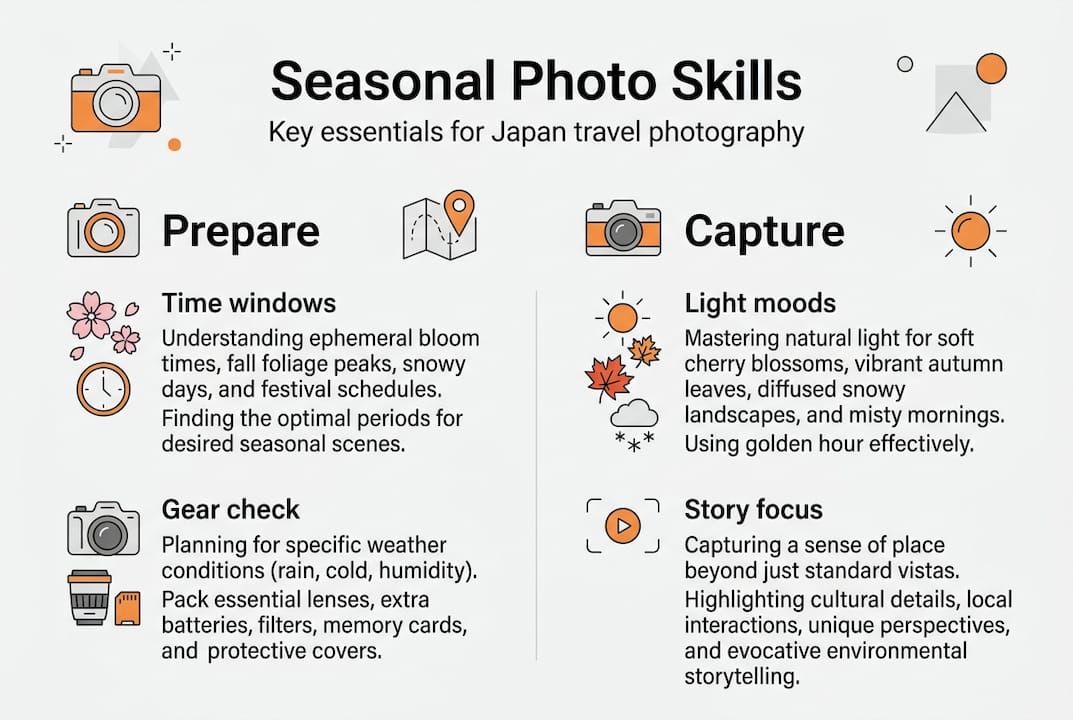 Infographic on Japan seasonal photography essentials