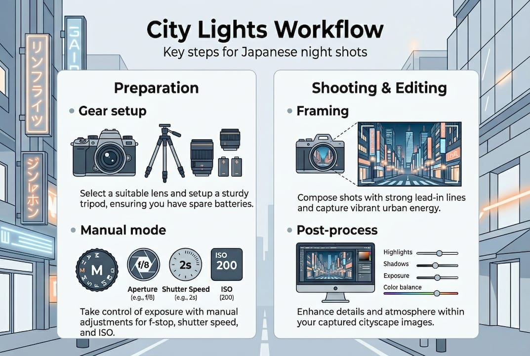 Infographic showing city lights workflow steps
