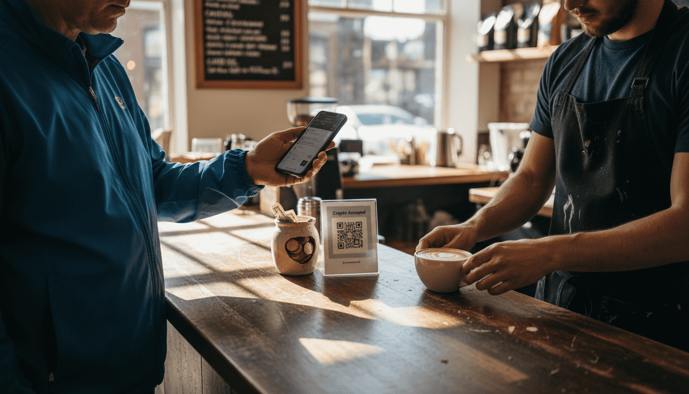 Customer using crypto for café payment