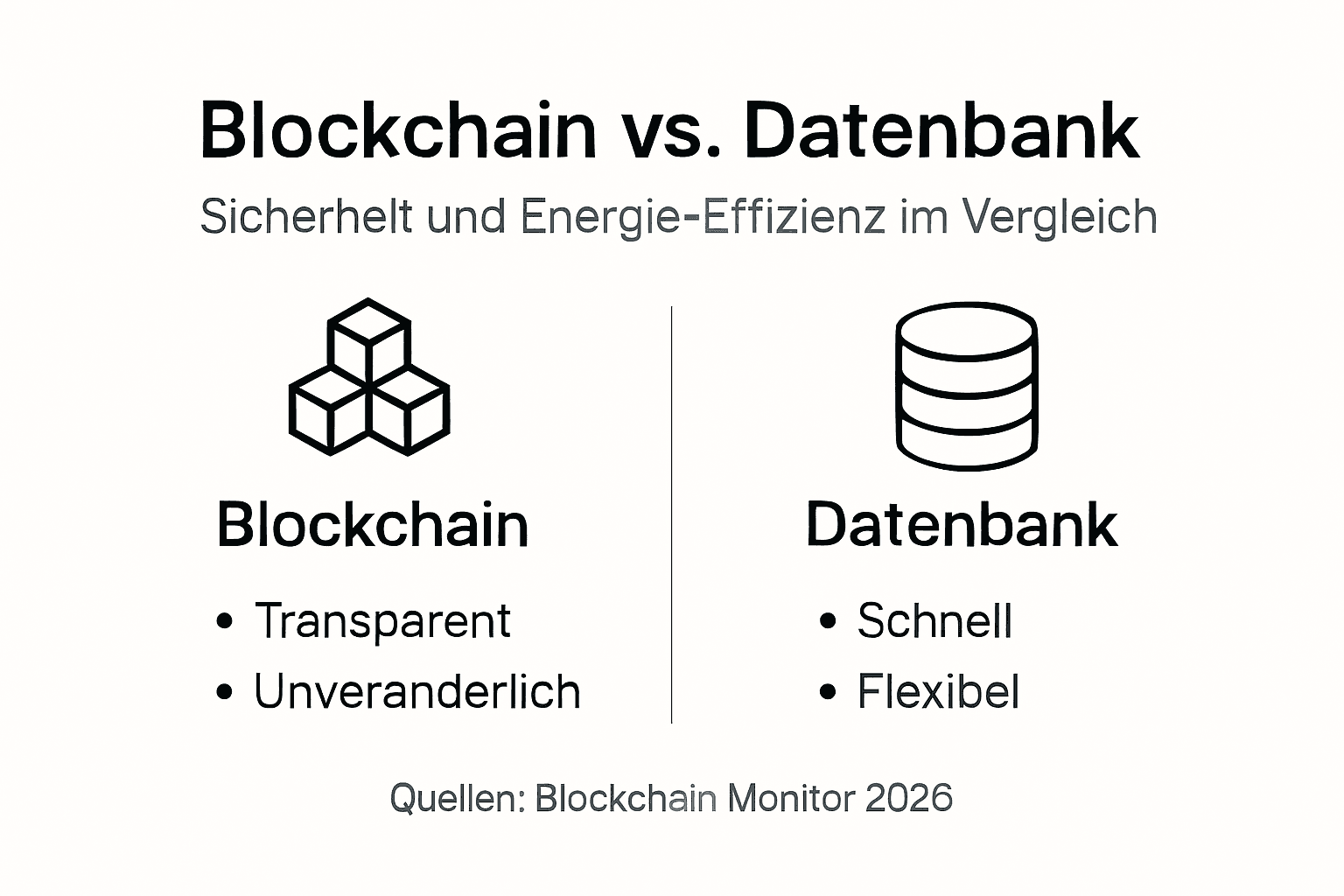 Grafik: Blockchain und traditionelle Datenbanken im direkten Vergleich