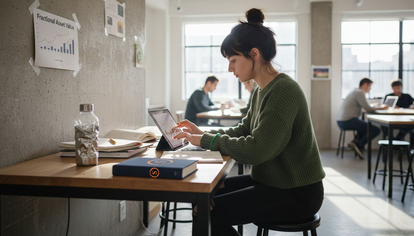 Woman reviewing tokenization charts in coworking space