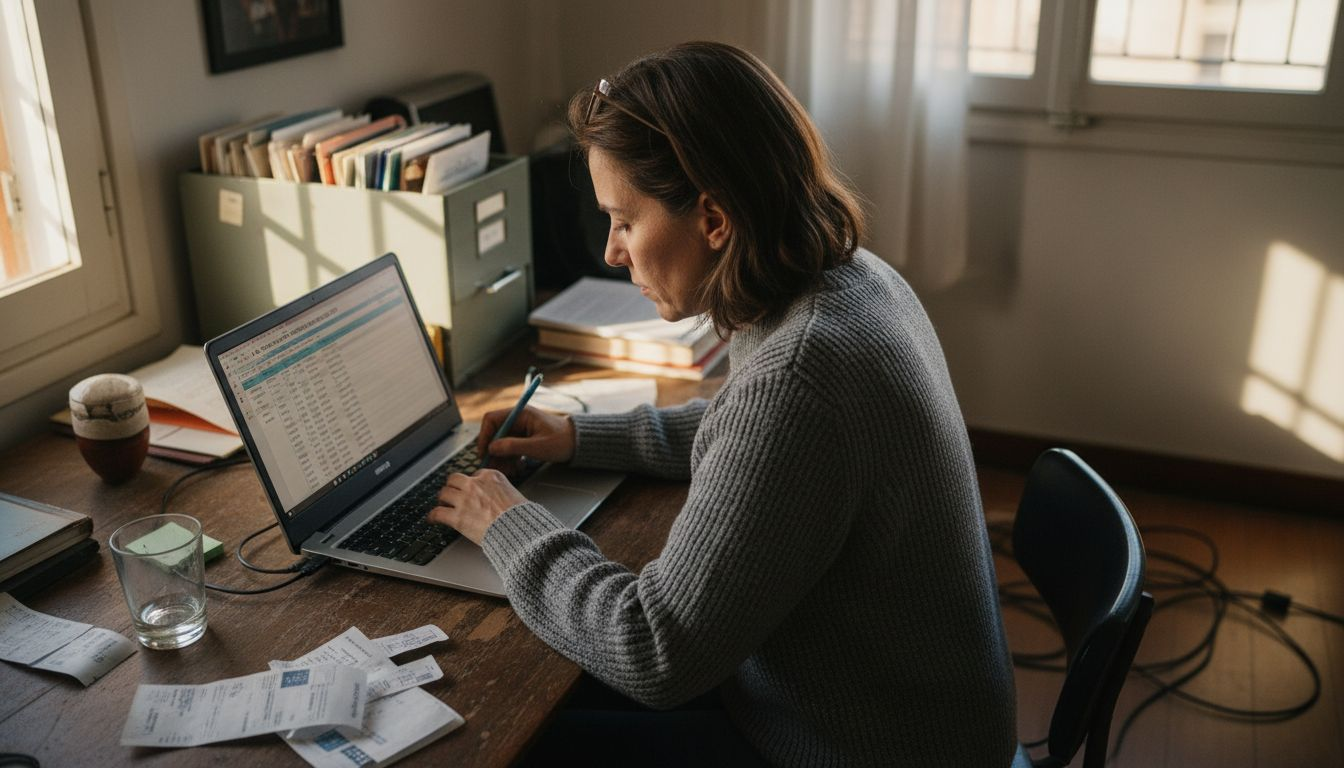 Una asesora fiscal revisa el cálculo de impuestos sobre criptomonedas en su oficina.