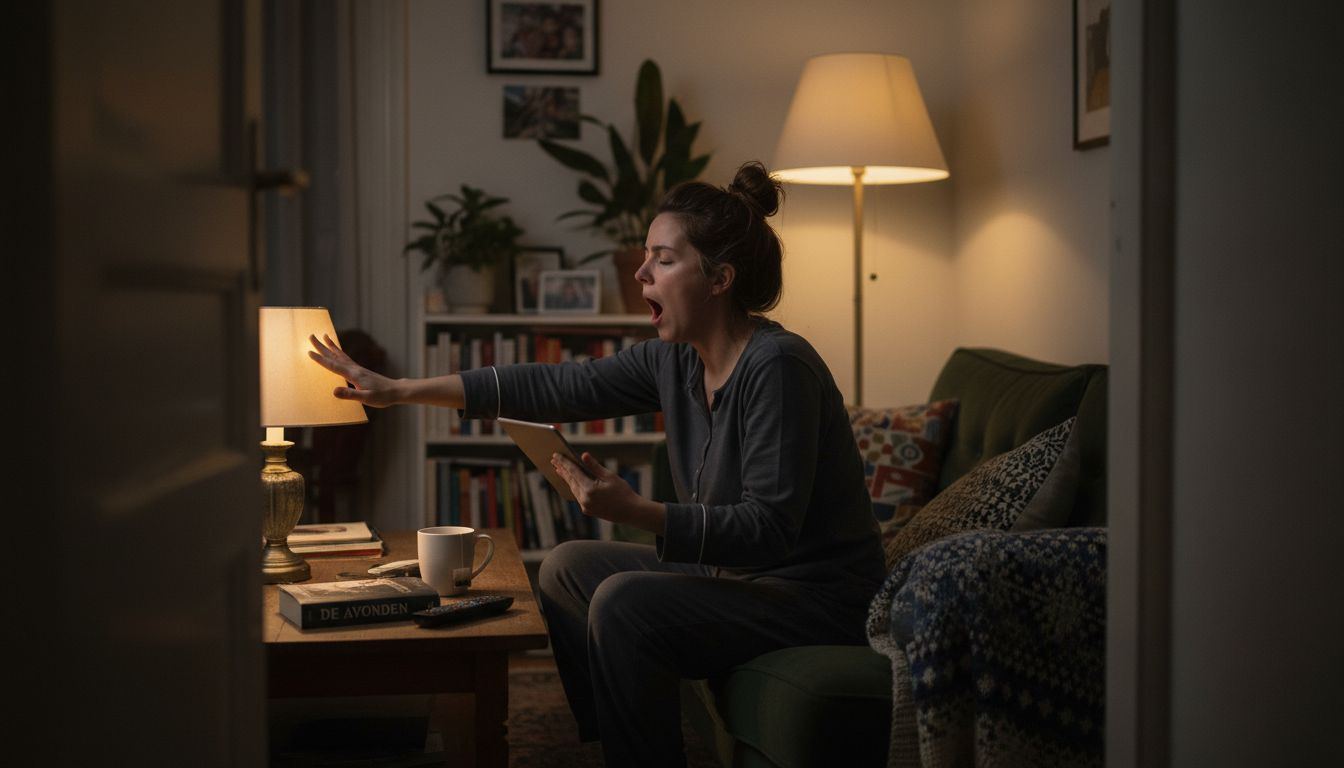 Vrouw legt telefoon weg voordat ze gaat slapen