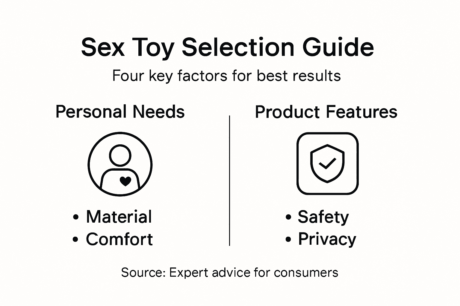Infographic showing four factors for sex toy selection