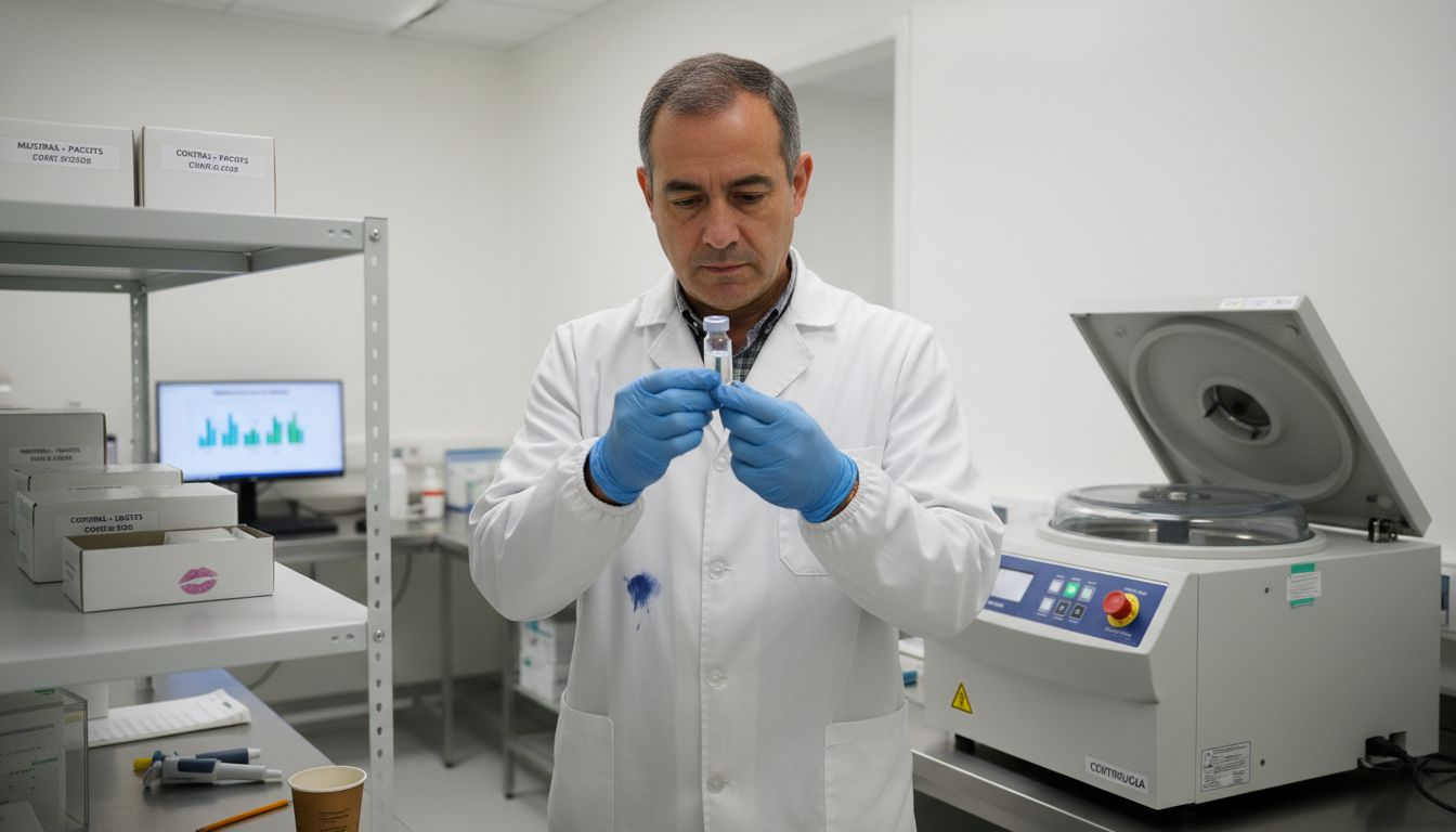 Especialista analiza un nanomedicamento en el laboratorio del hospital.