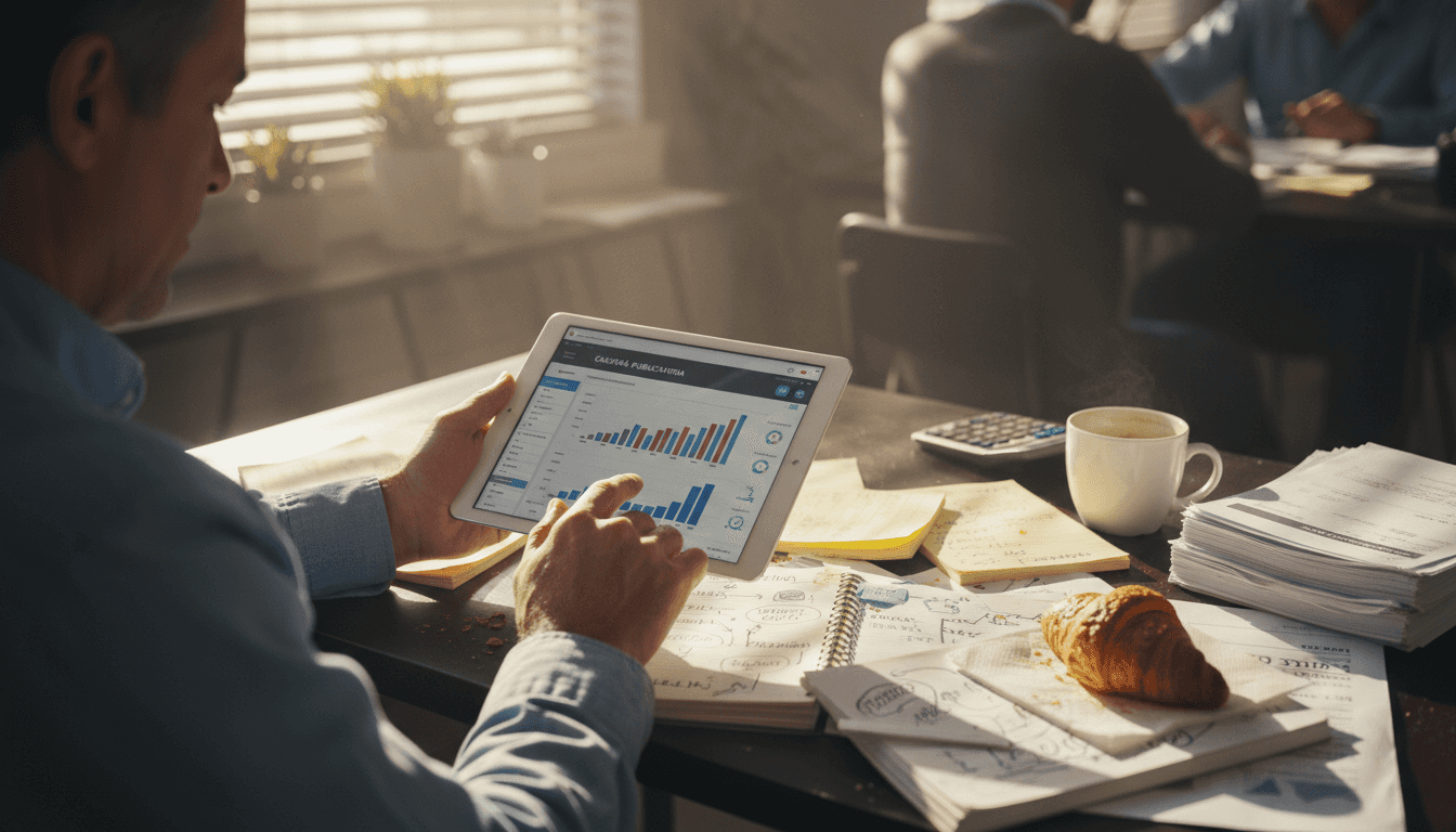 Emprendedor ajustando la estrategia de redes sociales desde su espacio de trabajo