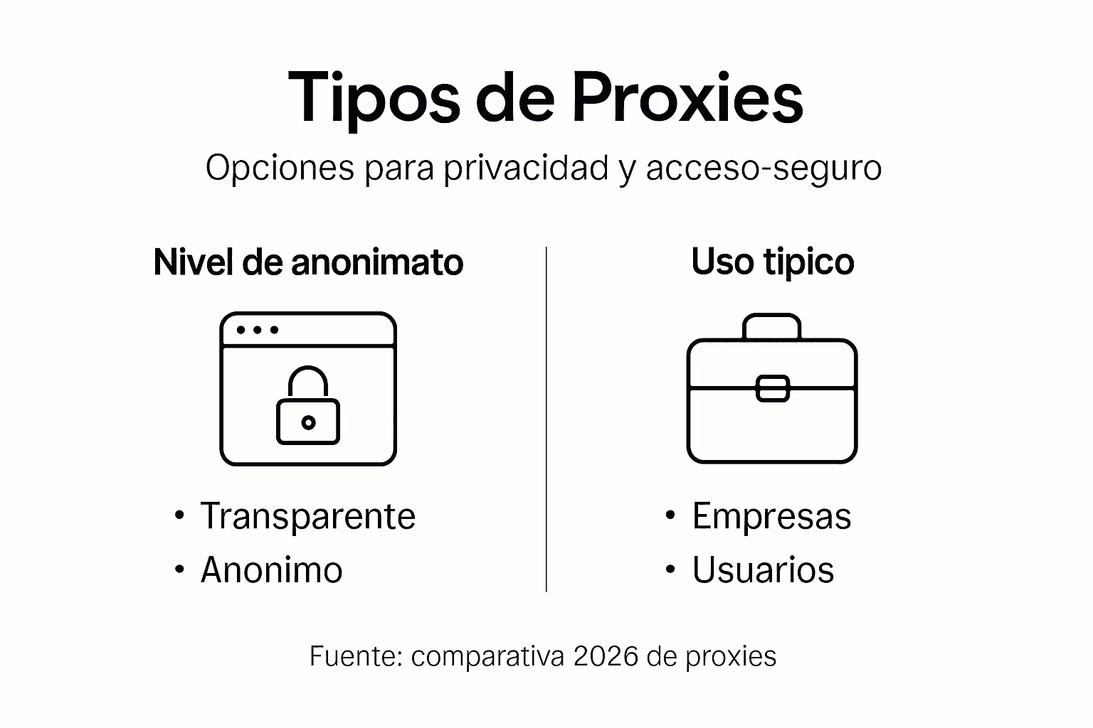 Resumen visual de las diferencias entre los distintos tipos de proxies