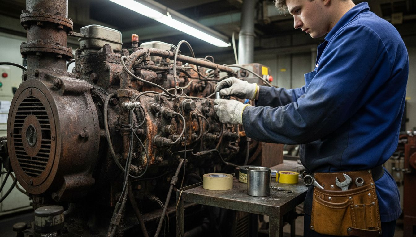 Un técnico realiza la instalación de un sensor de mantenimiento en el motor.