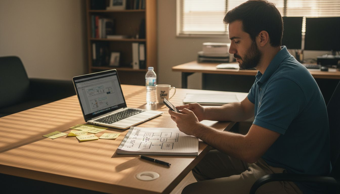 Especialista en informática configurando el flujo de trabajo de una campaña