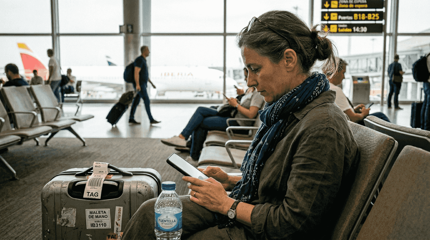 Una mujer controla la privacidad de su maleta con Find Hub.