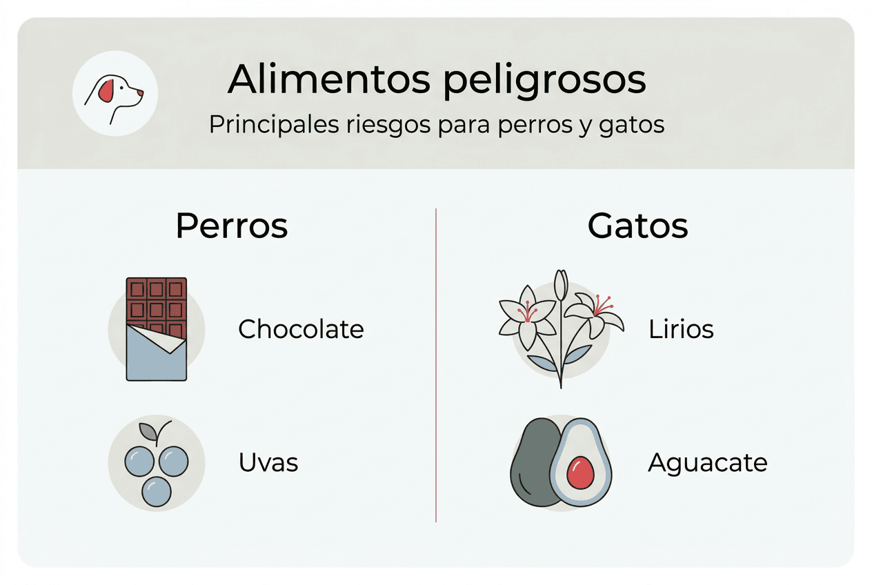 Guía visual sobre alimentos que pueden ser peligrosos para tus mascotas