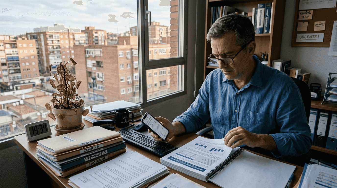 Directivo analizando informes de gestión en su oficina