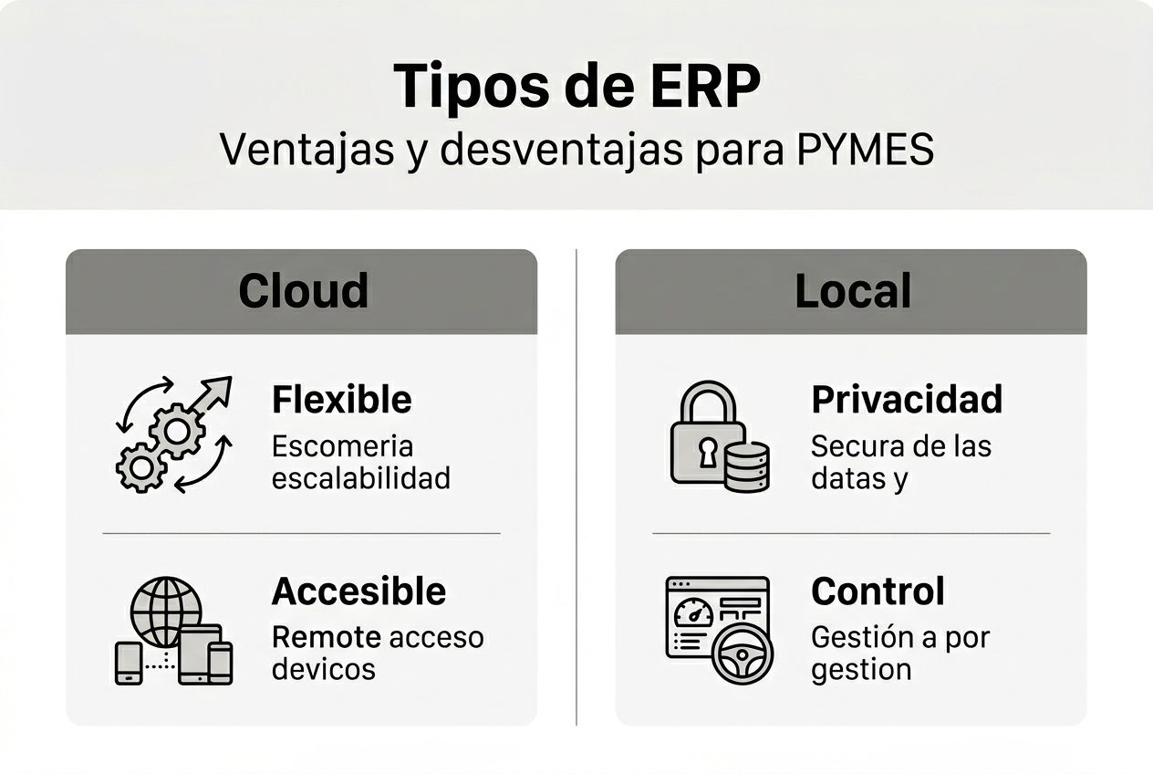 Comparativa visual entre soluciones ERP en la nube y en local
