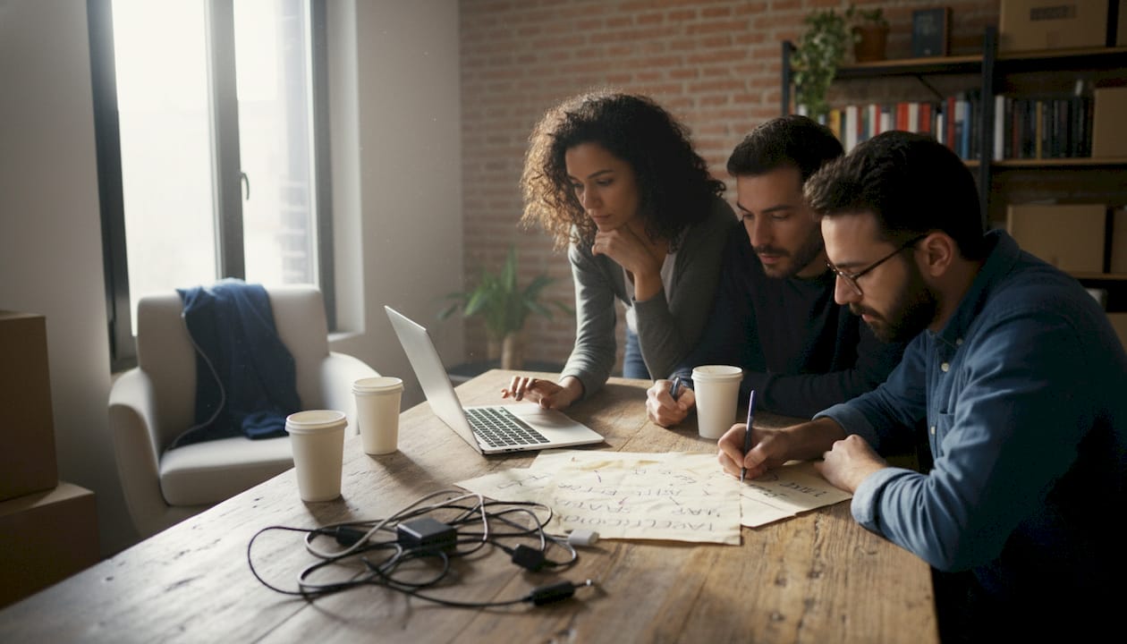 El equipo de la startup se reúne para definir la estrategia de su próxima campaña publicitaria en televisión.
