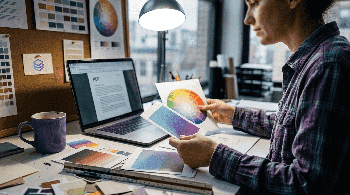 Artist testing print gradients in office