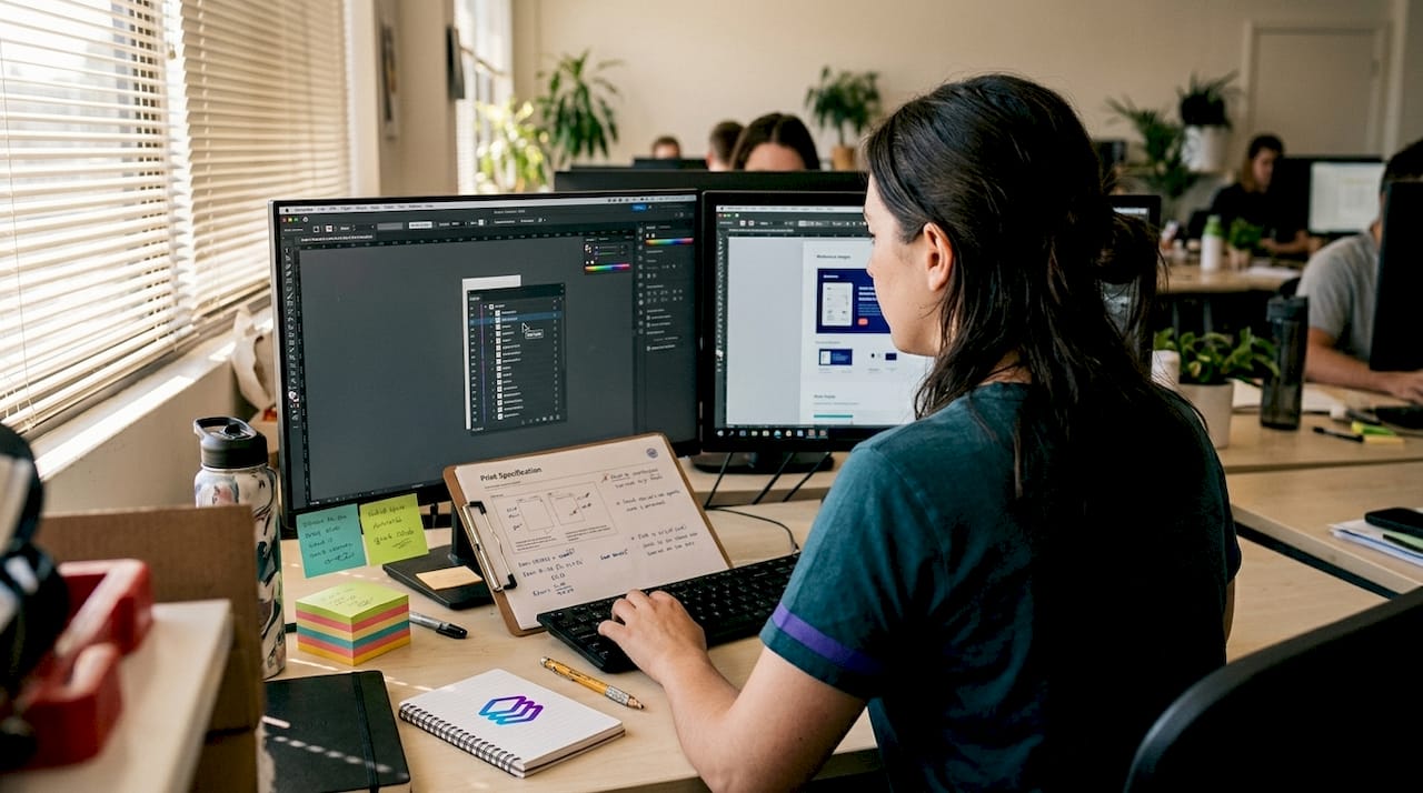 Designer organizing design layers for print