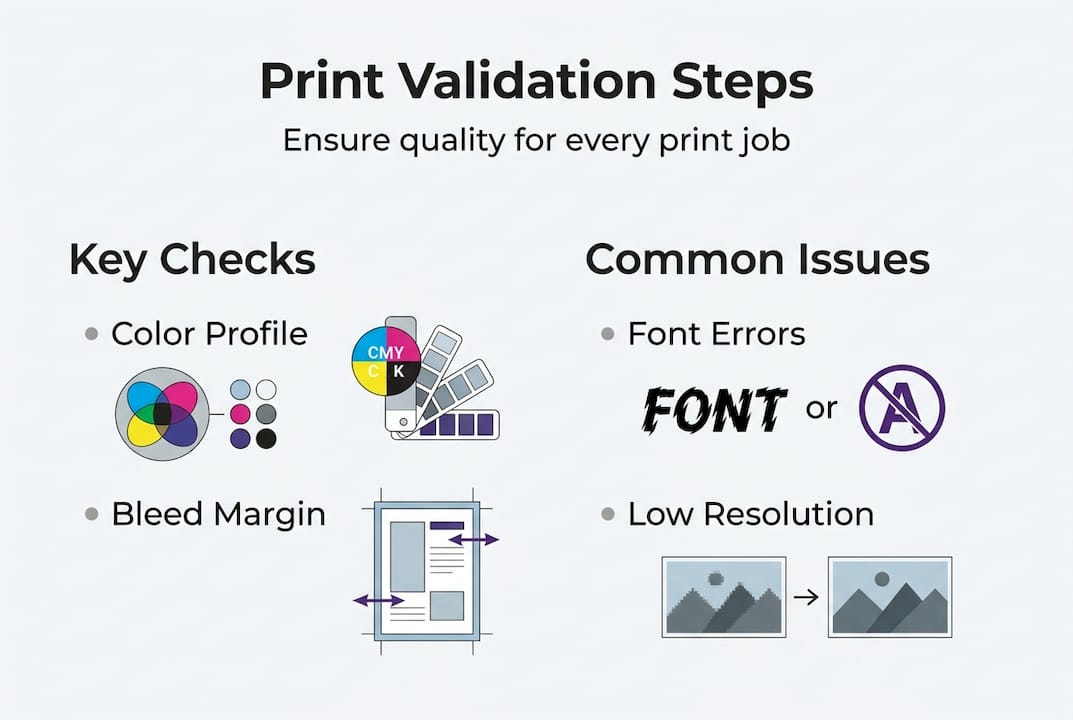 Infographic illustrating print validation steps