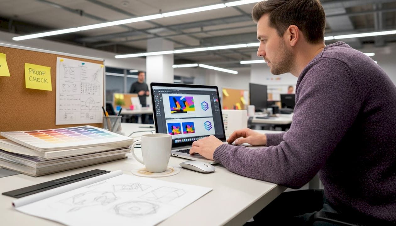 Designer performing soft proofing on screen