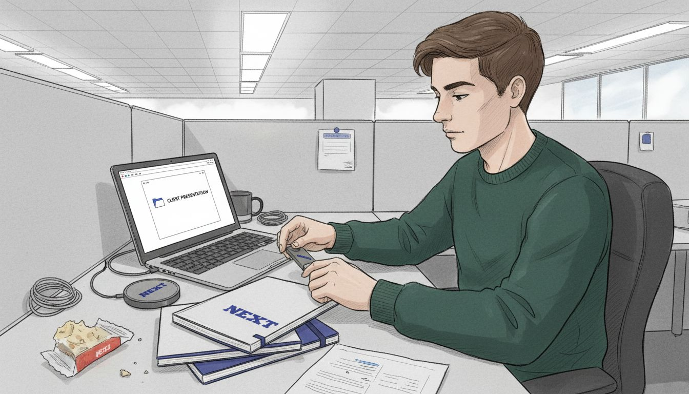 Person using promotional tech items at desk