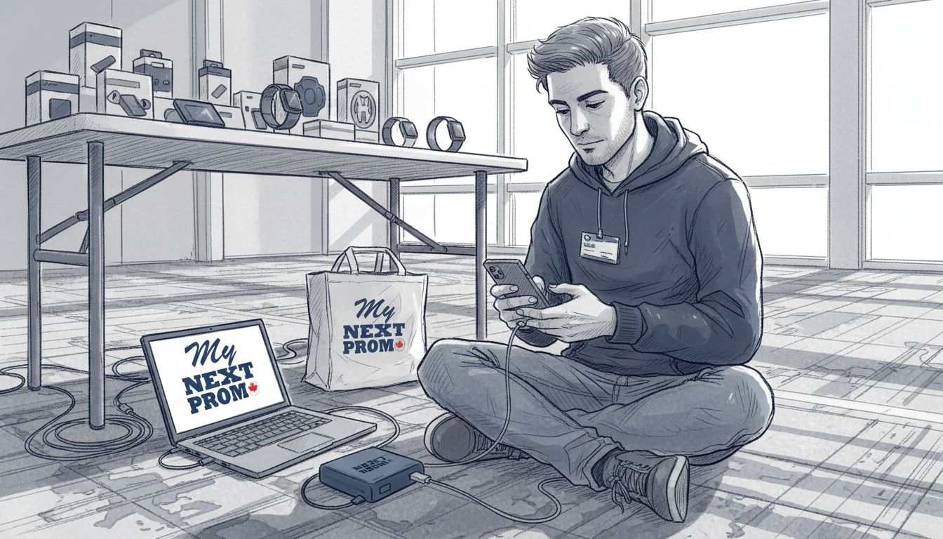 Trade show attendee using branded tech gadget