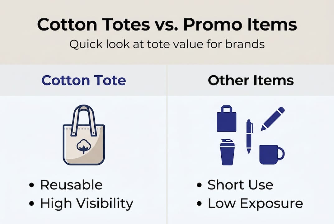 Infographic comparing cotton totes to promo items