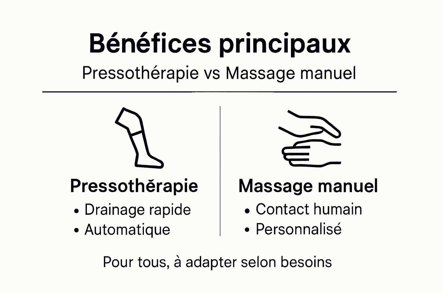 Visuel comparatif : pressothérapie ou massage manuel, lequel choisir ?