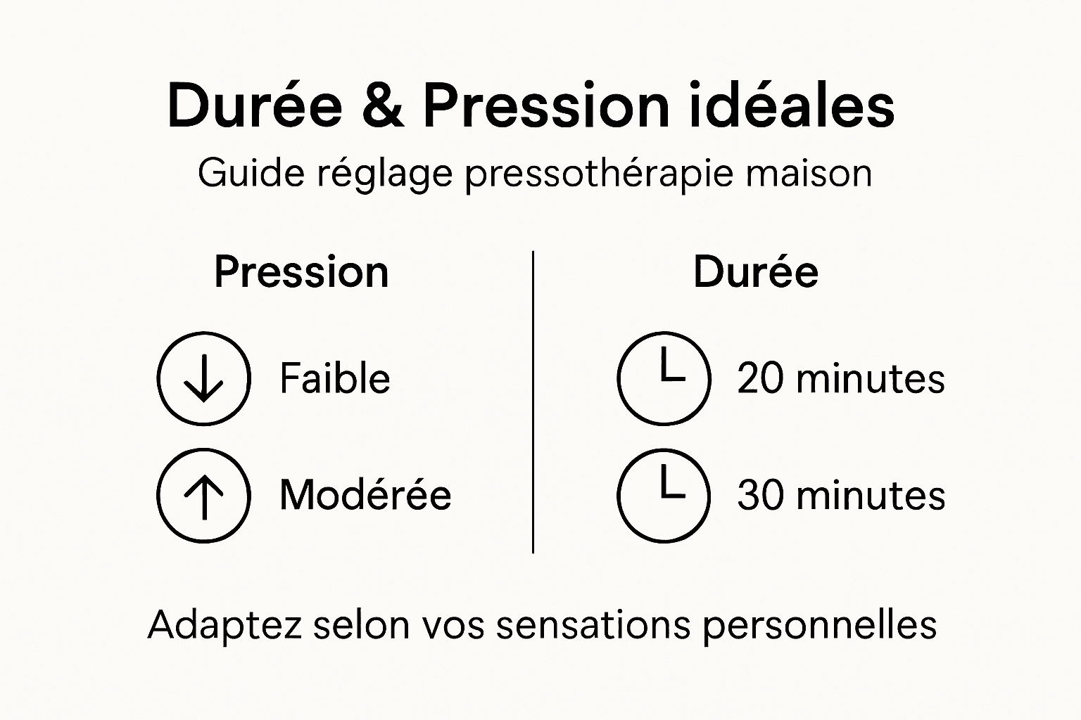 Schéma des différentes étapes de pression et du temps de drainage