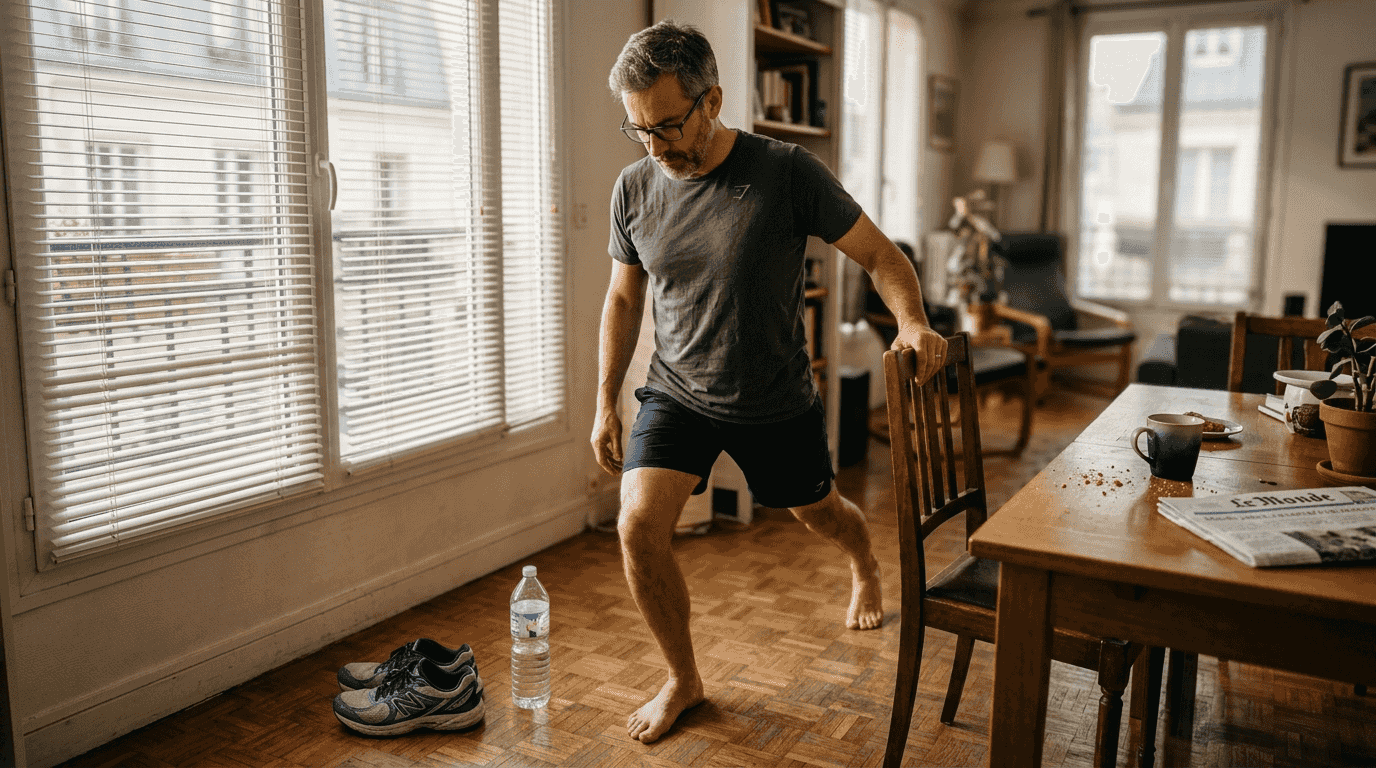 Un homme en train de s’étirer pour favoriser la circulation sanguine