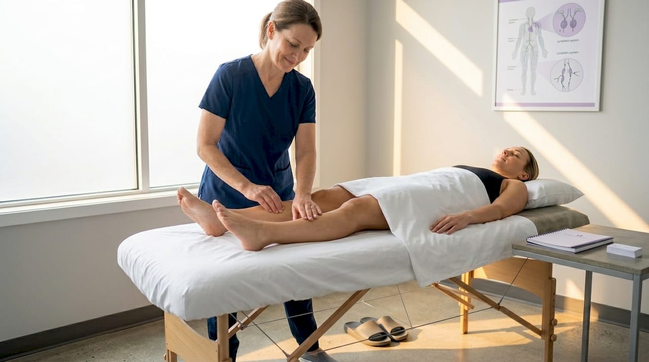 Massage manuel lymphatique approfondi ciblé sur la jambe inférieure