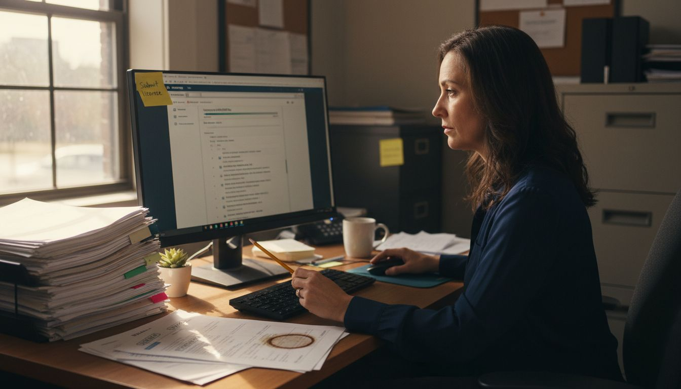 Businesswoman uploading documents to bank portal