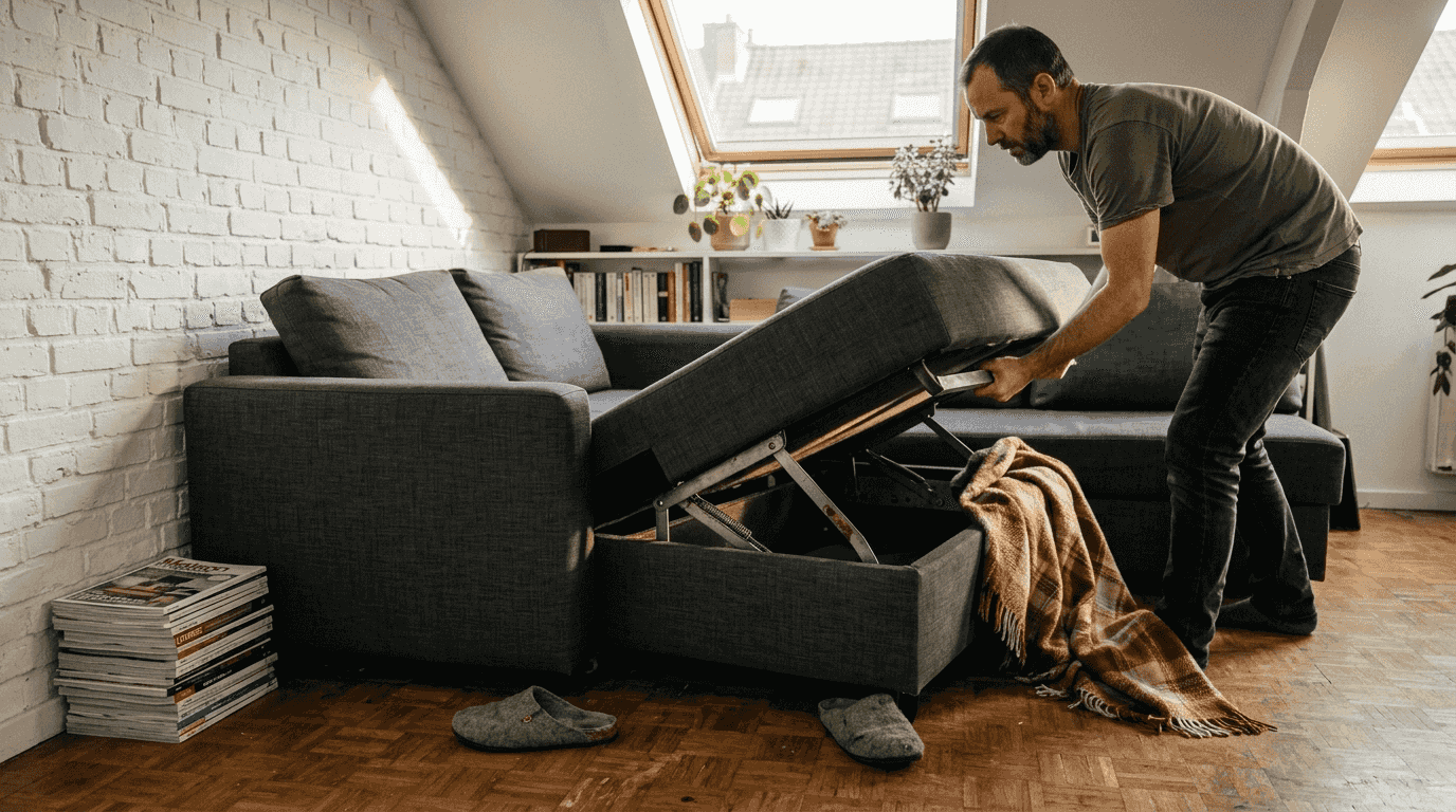 Fonctionnement du système d'ouverture d'un canapé d'angle convertible