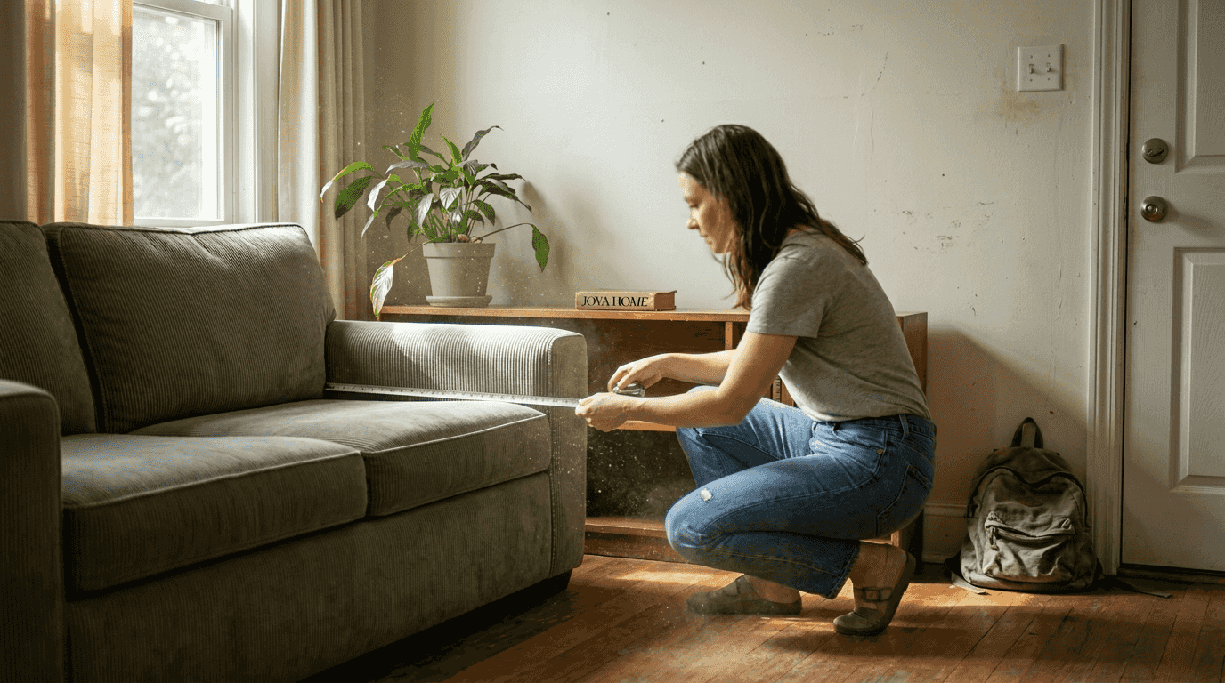 Prendre les mesures pour l’installation d’un canapé en velours côtelé