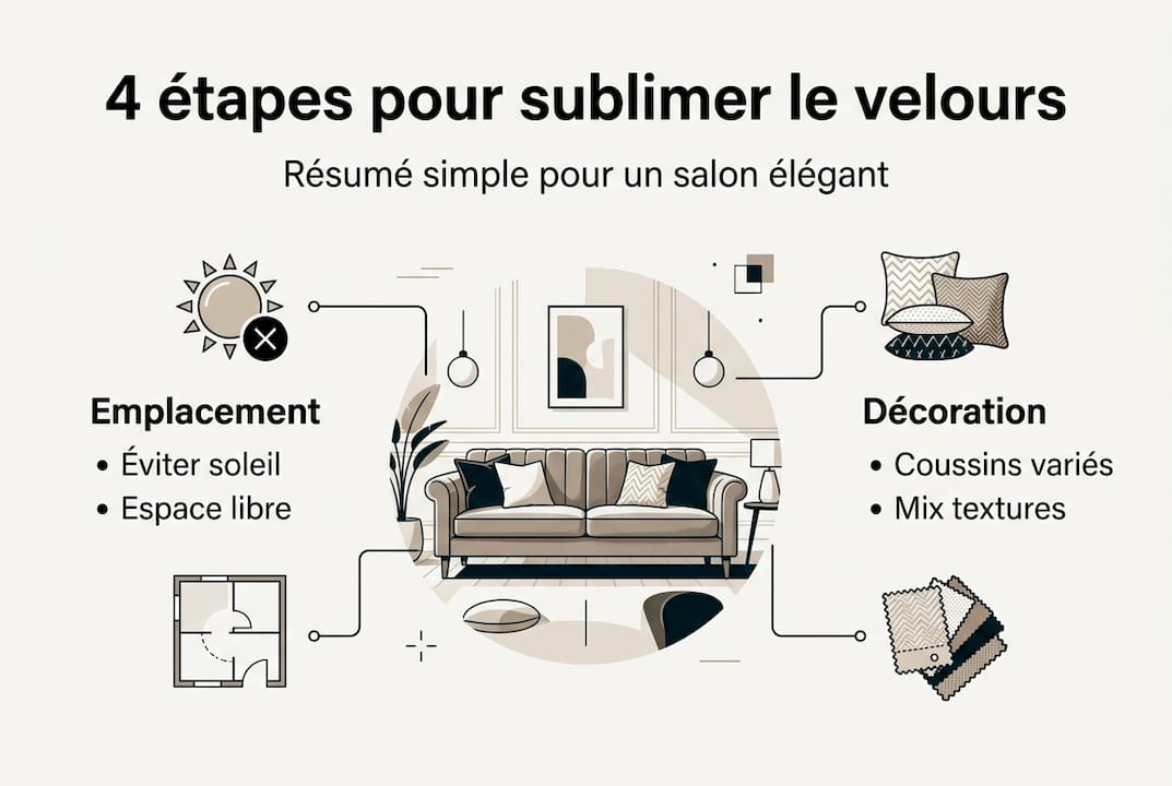 Infographie : les 4 étapes essentielles pour entretenir votre canapé en velours