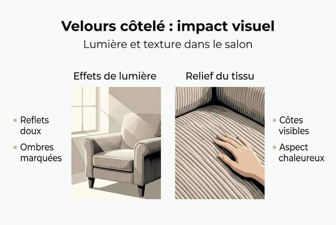 Infographie : jeux de lumière et relief du velours côtelé